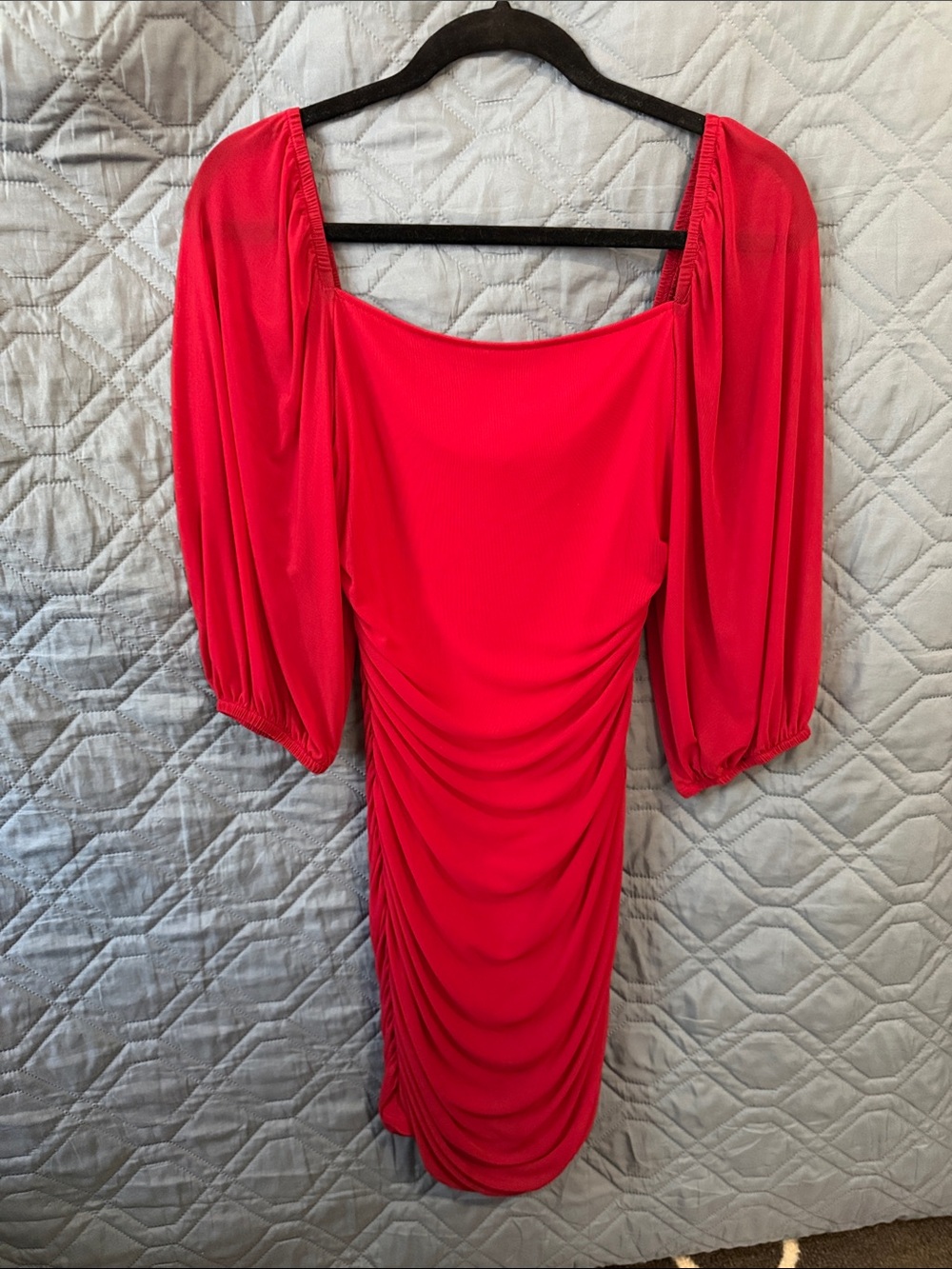Red Ruched Mini Dress with Puff Sleeves HOCO Dress